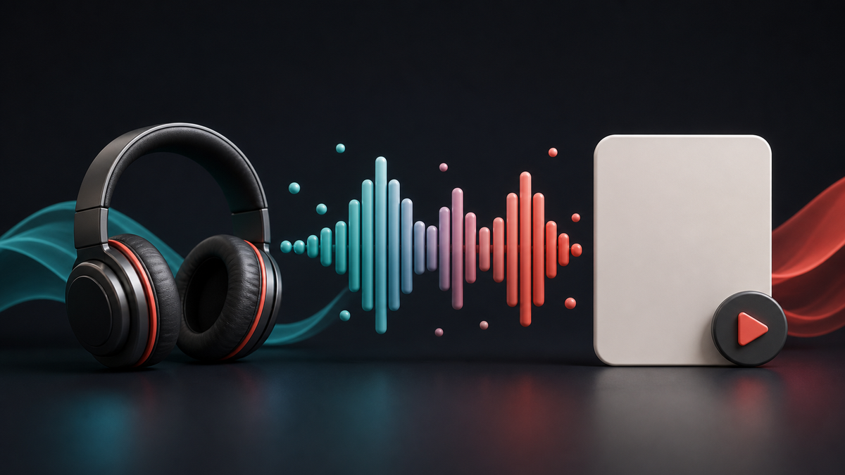Ilustración de la conversión de un video de TikTok a una forma de onda de audio